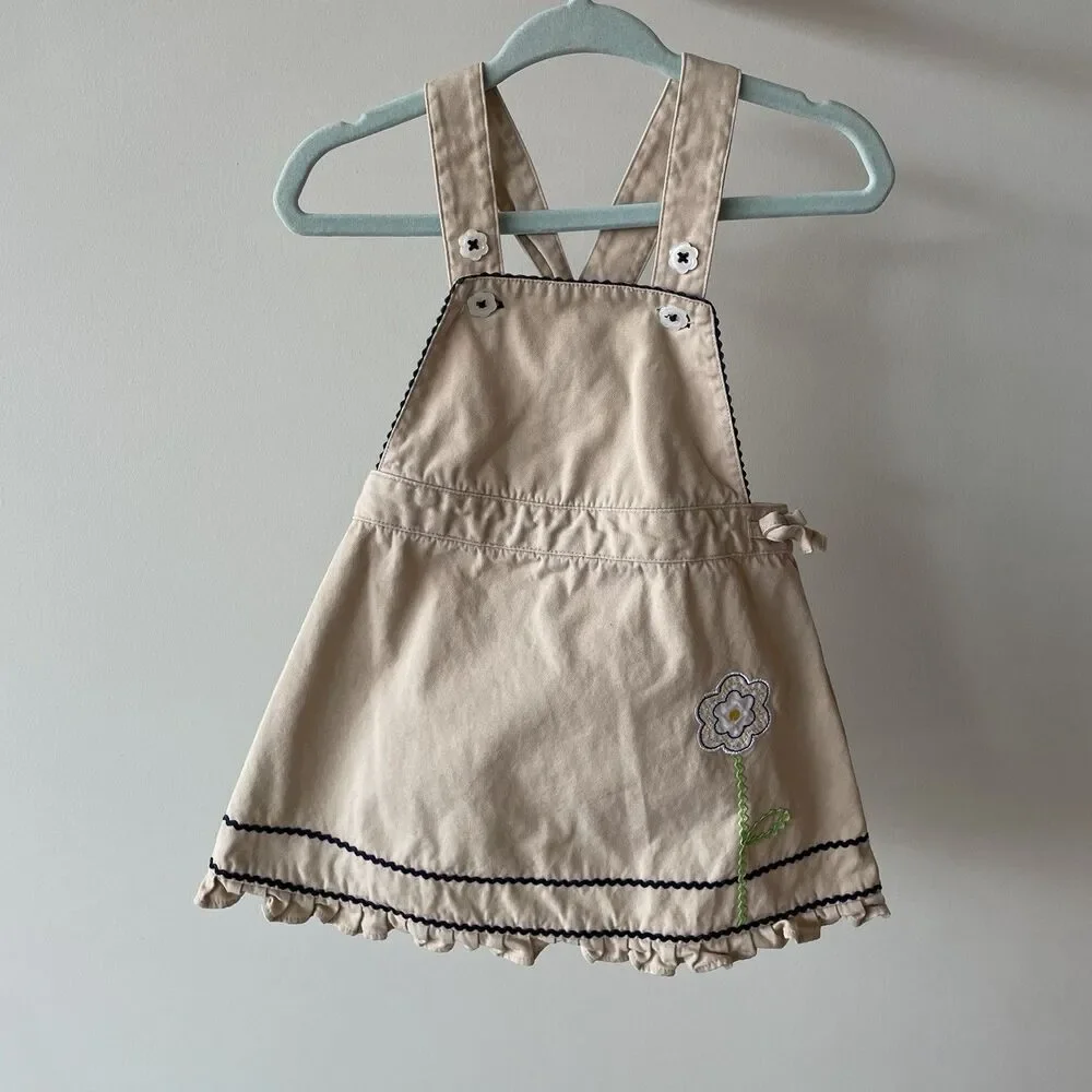 Gymboree Khaki Dress Baby 12-18 Mo Embroidery Ric Rack 2002 VTG Flower Y2K Daisy
